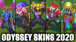 All New Odyssey 2020 Skins Spotlight Aatrox KhaZix Sivir Karma Twisted Fate League of Legends [upl. by Atterrol]