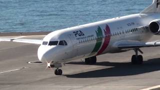 Aeroporto Madeira Descolagem Portugália Airlines PGA Fokker100 [upl. by Ahtnamys521]