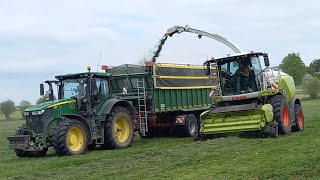 Gras häckseln Jaguar970John deere7310r Kröger Agroliner7920 Anaburger Hts2217 [upl. by Jung805]