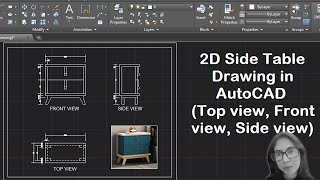 2D Side Table Drawing in AutoCAD  Top view Front view Side view  autocad [upl. by Asiral]