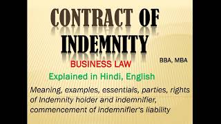 CONTRACT OF INDEMNITY  MEANING EXAMPLES ESSENTIALS RIGHTS OF INDEMNIFIED AND INDEMNIFIED bba [upl. by Lunneta]