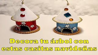 Decora tu árbol con estas casitas navideñas hechas con rollos de papel y fomix [upl. by Aikym]