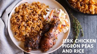 JERK CHICKEN PIGEON PEAS AND RICE  Jehan Can Cook [upl. by Clintock]