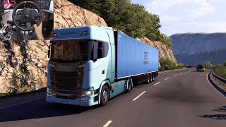 Scania EV  Euro Truck Simulator 2  Steering wheel gameplay [upl. by Bena621]