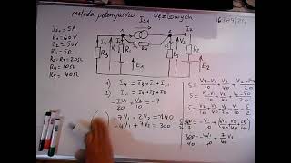 Obwody prądu stałego obliczanie prądów za pomocą praw Kirchhoffa i metody potencjałów węzłowych [upl. by Ahsata373]
