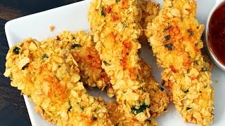 Baked Cornflake Crusted Chicken Strips Recipe [upl. by Olnay]