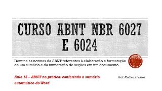 Curso ABNT NBR 6027 e 6024 Aula 15  ABNT na prática conferindo o sumário automático do Word [upl. by Boles]