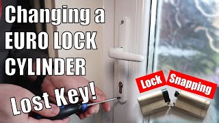 How to change a Euro Lock Cylinder WITHOUT THE KEY  Snapping a lock and replacing the barrel [upl. by Alrzc]