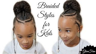 Childrens Braided Hairstyle With a Bun  Back to school Hairstyles [upl. by Nilrev]