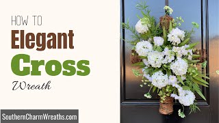 How to Make an Elegant Spring Cross Wreath  Sympathy Wreath DIY  Easter Cross with Hydrangeas [upl. by Dijam660]