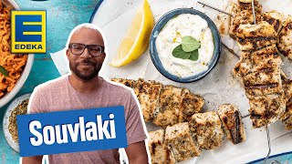 Souvlaki  griechische Fleischspieße mit Schweinerücken und Tomatenreis [upl. by Dirfliw]