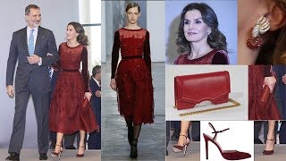 Queen Letizia of Spain Stunning in Burgundy Embroidered Organza Dress for Reception in Morocco [upl. by Jonny254]