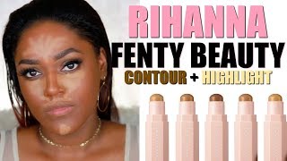 RIHANNA FENTY BEAUTY HIGHLIGHT amp CONTOUR ROUTINE  WOC [upl. by Enylhsa]