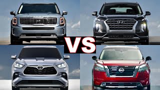 2022 Nissan Pathfinder vs Toyota Highlander Kia Telluride amp Hyundai Palisade review pathfinder [upl. by Esilrac]