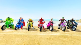 LEARN COLORS and Numbers for kids with Superhero Motorbikes and jetski Jump [upl. by Canon]