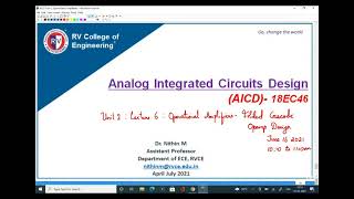 Lecture 6 Folded Cascode Opamp Design  Unit 2 Operational Amplifiers [upl. by Wallache366]