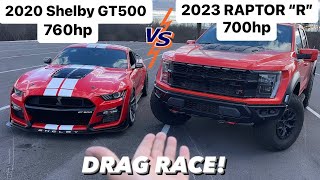 2020 GT500 Vs 2023 RAPTOR “R” Drag Race All Ford Showdown [upl. by Pence81]