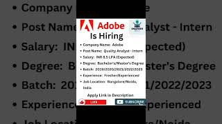 Adobe is hiring Adobe recruitment 2023 itjobsforfreshers2023 adobe freshers recruitment2023 [upl. by Estrin141]