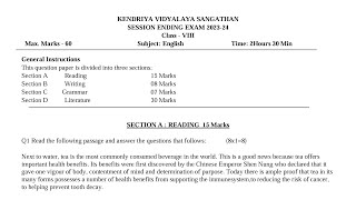 CLASS8 ENGLISH  Annual Exam 2024 Sample Question Paper TERM2  KV CBSE  Kendriya Vidyalaya [upl. by Torr]