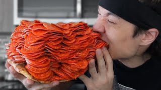 1000 Pepperoni on 1 Slice of Pizza CHALLENGE [upl. by Fugere927]