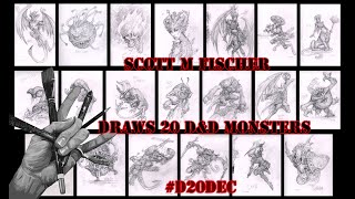 Scott M Fischer Draws 20 DampD Monsters for d20dec [upl. by Benetta]