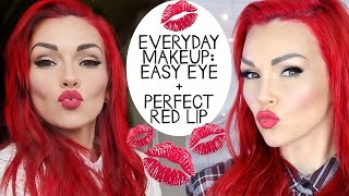 Everyday Makeup  Pretty Easy Eye Makeup amp Red Lip [upl. by Anival]