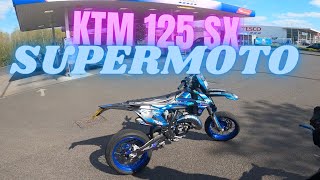 KTM 125 SX road legal SUPERMOTO  petrol station trip 4K [upl. by Dunkin]