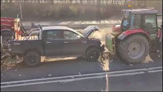 German Farmers Convoy Protest Tractor Collision [upl. by Odnumyer43]