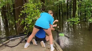 Double Trouble pulling up Catfish High water limb lines [upl. by Libnah]