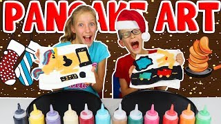 PANCAKE ART CHALLENGE Guess what we want for Christmas [upl. by Karlise685]