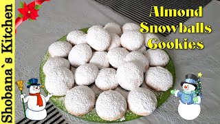 Christmas Snowballs  Eggless Almond Snowballs Cookies  Snowball Cookies Recipe [upl. by Einra92]