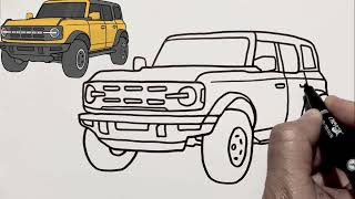 How to draw a FORD BRONCO 2023  How to draw a SUV car easy for beginners [upl. by Haile297]