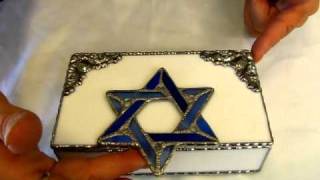 Judaic Design  Stained Glass Jewelry Box in White and Blue [upl. by Jorgensen]