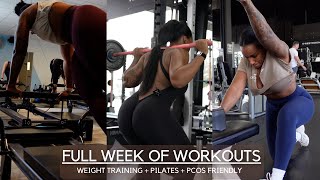 FULL WEEK OF WORKOUTS  STRENGTH TRAINING  PILATES  PCOS FRIENDLY  FACTOR MEALS [upl. by Eenal460]