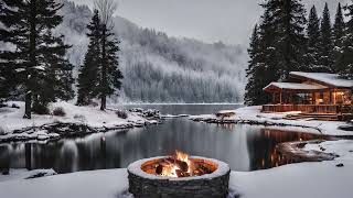 Cozy Winter Jazz ✨Relaxing Instrumental Jazz 🎹 Lakeside Bonfire Ambience 🔥 [upl. by Yellhsa]