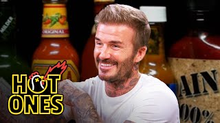 David Beckham Embraces the Moment While Eating Spicy Wings  Hot Ones [upl. by Alhan]