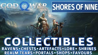 God of War  Shores of Nine All Collectible Locations Ravens Chests Artefacts Shrines  100 [upl. by Ivad]