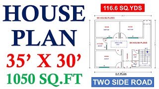 35 X 30 HOUSE PLAN 1050 SQFT  1166 SQYDS [upl. by Rosenfeld]