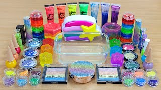 RAINBOW SLIME Mixing makeup and glitter into Clear Slime Satisfying Slime Videos [upl. by Herculie]