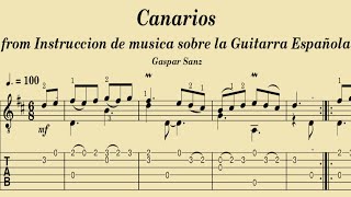 Canarios  Gaspar Sanz Tablatura [upl. by Notlad]