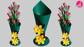 😱 Day 5 7 Days Paper Craft Challenge DIY Paper Flower Vase  Handmade Flower Vase [upl. by Arndt]