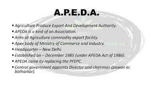 what is APEDA functions of APEDA Registration of APEDA Scheduled products of APEDA [upl. by Kawai]