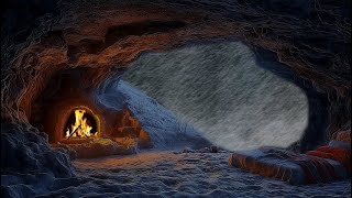 Relaxing in a Winter Snowstorm  Cozy Up In A Cave With A Crackling Fireplace That Makes You Sleepy [upl. by Midge]