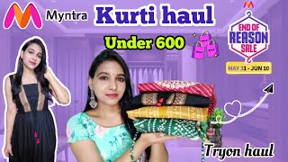 💞Myntra party wear kurti haul under 600  EORS24 sale is back  50 to 80 off myntra myntrasale [upl. by Okeim]