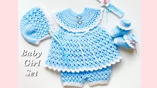 How to crochet this beautiful crochet baby dress set EASY baby frock VARIOUS SIZES [upl. by Woodruff983]