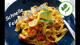 15 Minuten Küche  Garnelen mediterran mit Bandnudeln  schnelles Rezept [upl. by Geer]