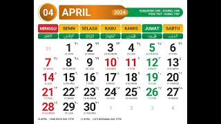 Kalender April 2024 dan Hari Libur [upl. by Vassell46]