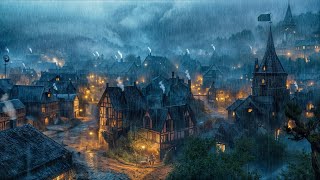 Medieval City Night Ambience  Relaxing Heavy Rain amp Thunderstorm Sounds Blacksmiths White Noise [upl. by Aivata159]