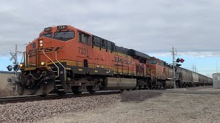 Thanksgiving train BNSF 7331 leads loaded grain GLINMEM on 112422 [upl. by Airual39]