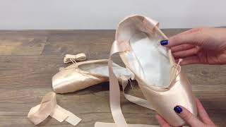 How To Sew Ribbons and Elastics on Pointe Shoes by Limbers Dancewear [upl. by Florencia238]